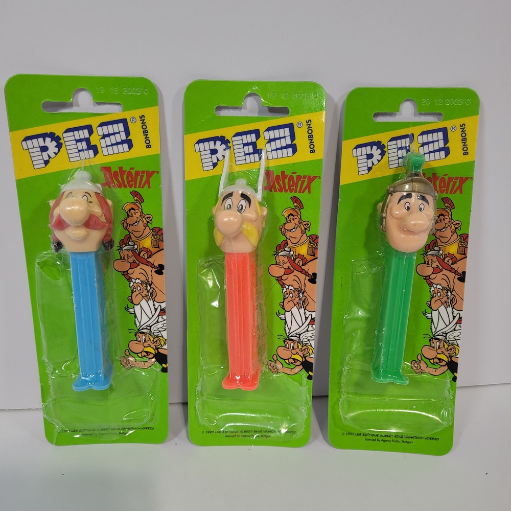Vintage PEZ Asterix Candy Dispensers Lot of 3 Obelix Roman Soldier 1997 European